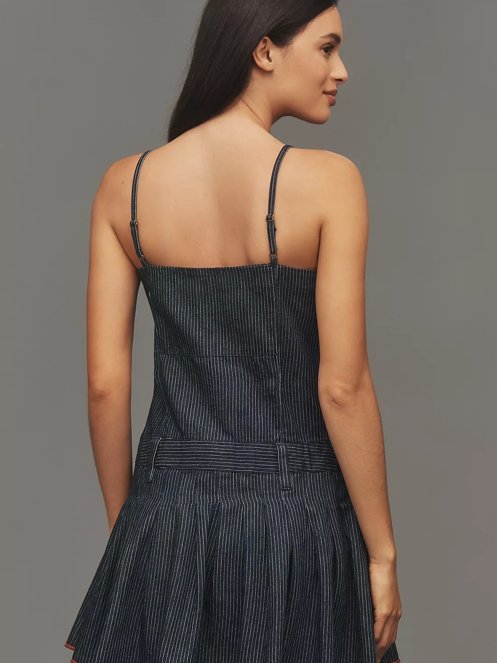 NWT Anthropologie Pilcro Pleated Denim Romper | Sleeveless Square Neck | Size 12 - Picture 5 of 7